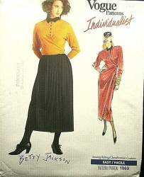 1969 VOGUE BETTY JACKSON KNIT LONGER MOCK WRAP DRESS, COLLAR TOP, WRAP SKIRT PATTERN 12